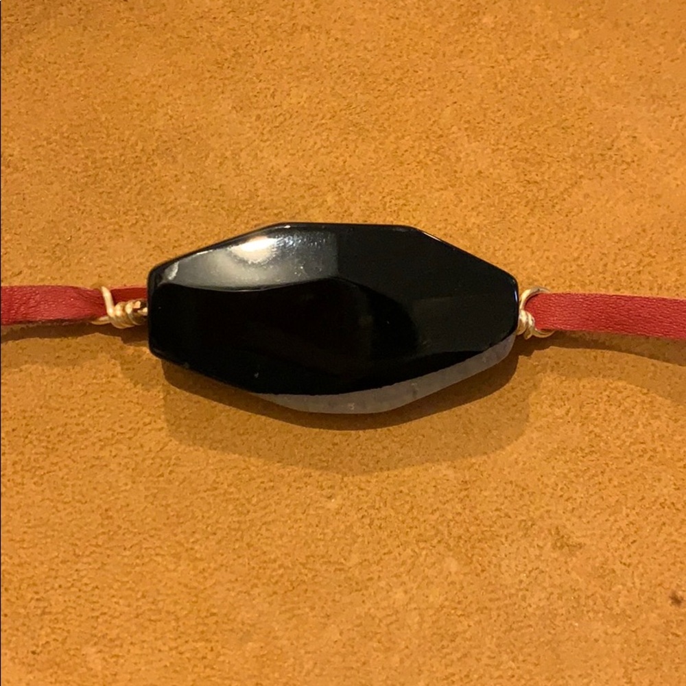 Red leather choker with stone